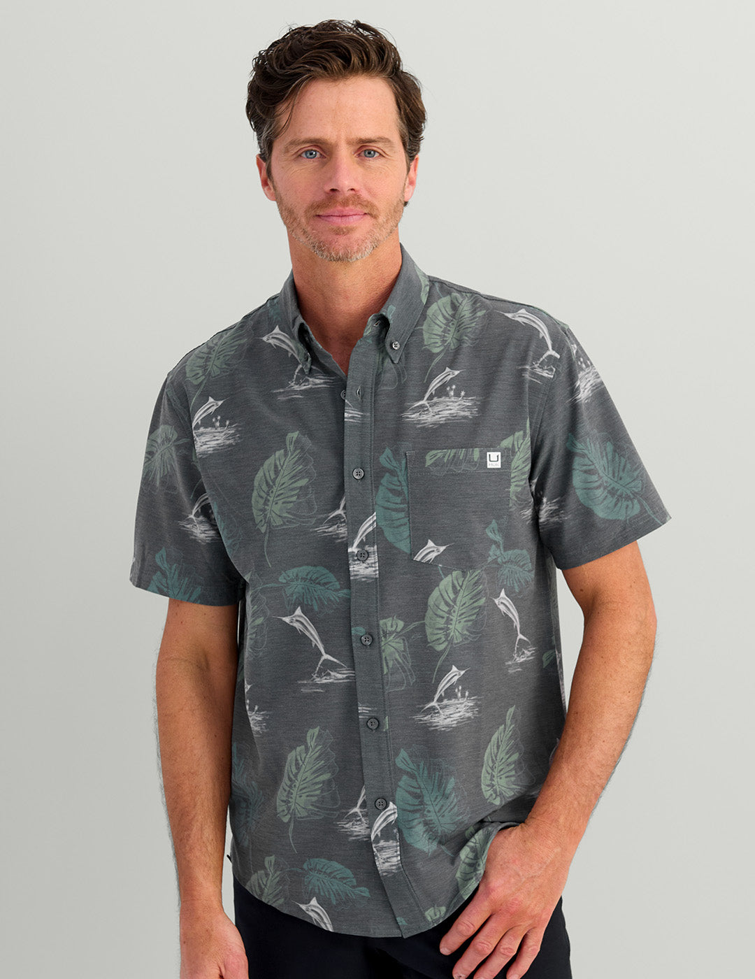 HUK Kona-Maglietta a Maniche Corte con Bottoni Performance, Goffrato – Piatto, S Uomo HUK Kona-Maglietta a Maniche Corte con Bottoni Performance, Goffrato – Piatto, S Uomo