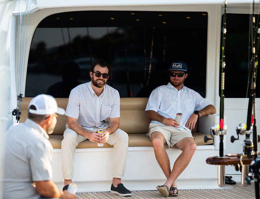 Huk crew hanging out on the boat after a day on the water