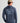 Navy heathered hoodie with light blue graphic logo and text on back.
