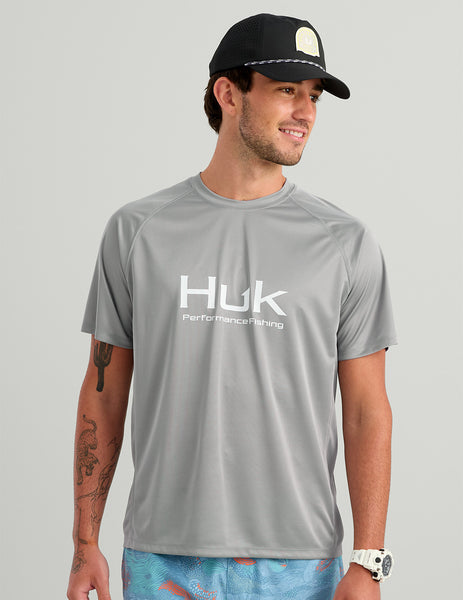 Huk Fishingフィッシングシャツ グレー マーブル M（L）新品 Pursuit Short Sleeve Performance Crew