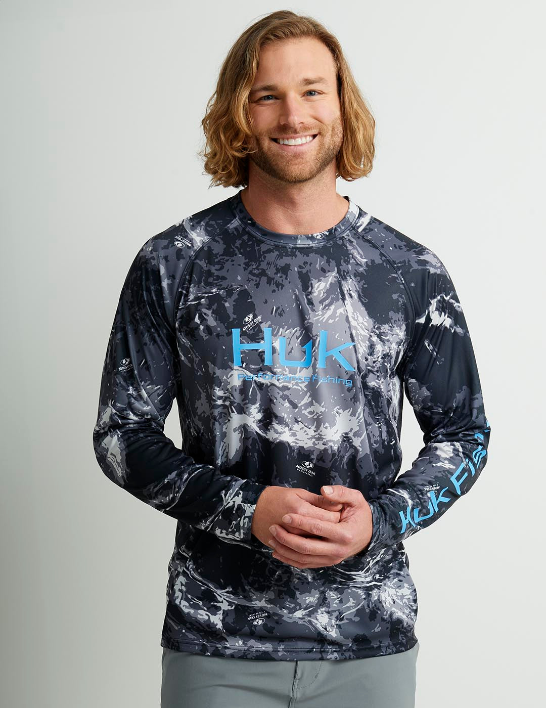 Chemise De Pêche Huk Manches Longues - Homme, Taille XXXL, Grise, Motif Poisson