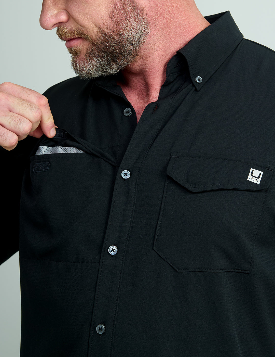 HUK Camicia da Uomo a Maniche Corte con Bottoni, a Tinta Unita, da Pesca ventilata Button-Down, Accademia Navale, S HUK Camicia da Uomo a Maniche Corte con Bottoni, a Tinta Unita, da Pesca ventilata Button-Down, Accademia Navale, S