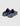 Blue-gray slide sandals with ventilated uppers and cushioned soles, shown from the back heel view.