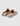 Tan and gray patterned slide sandals with ventilation holes and curved footbed design.