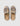 Tan and gray slides with perforated grid pattern upper and cushioned insoles, shown from above.