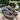 A pair of Muuk flip-flop sandals with brown and black ribbed straps and soles, resting on a large stone outdoors with a blurred boat and trees in the background.