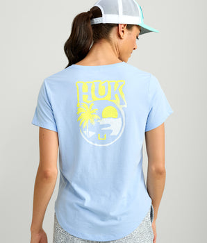 Womens V-Neck Sunset Graphic Tee
